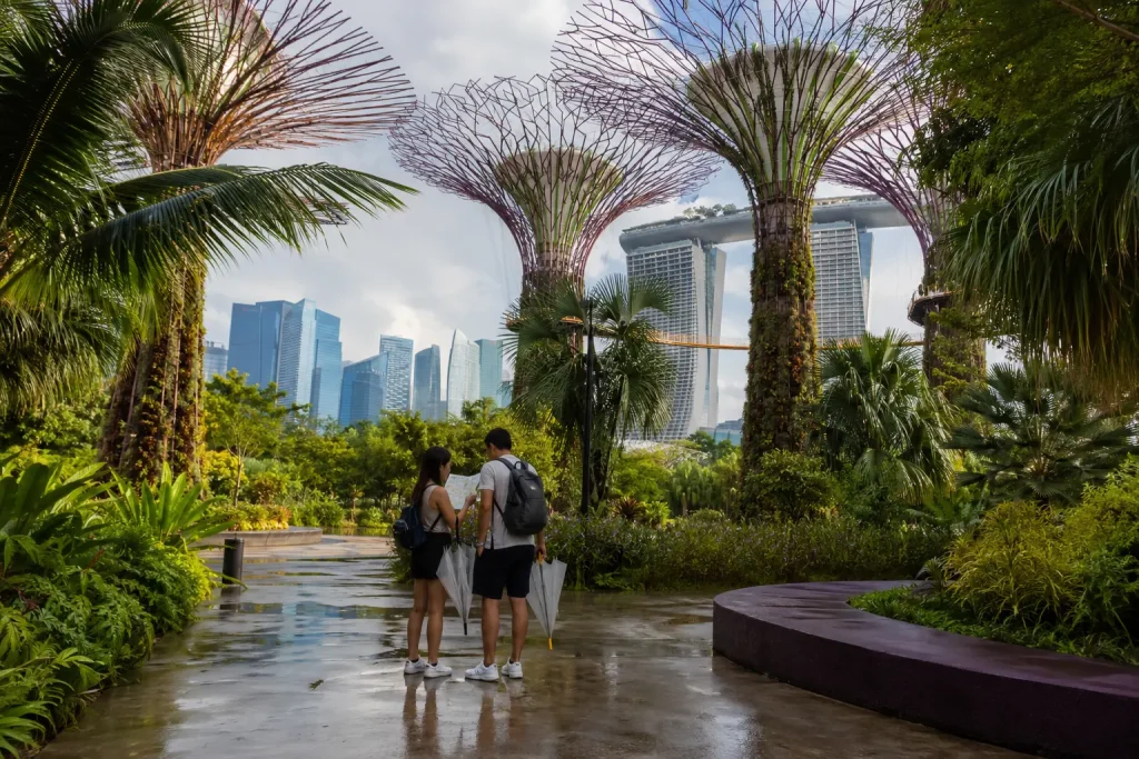 Travelers considering the best time to visit Singapore after tropical rain