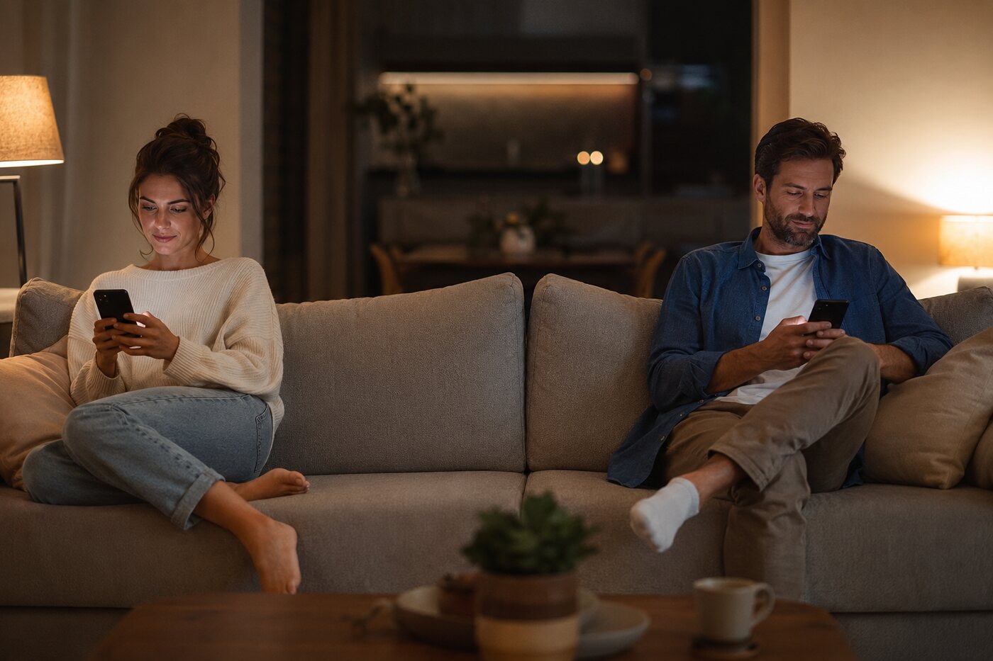 Couple respecting digital privacy and relationship boundaries