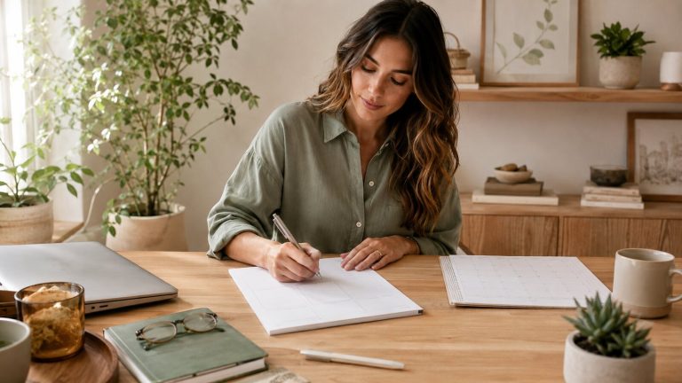 Woman completing a goal-setting worksheet for personal growth