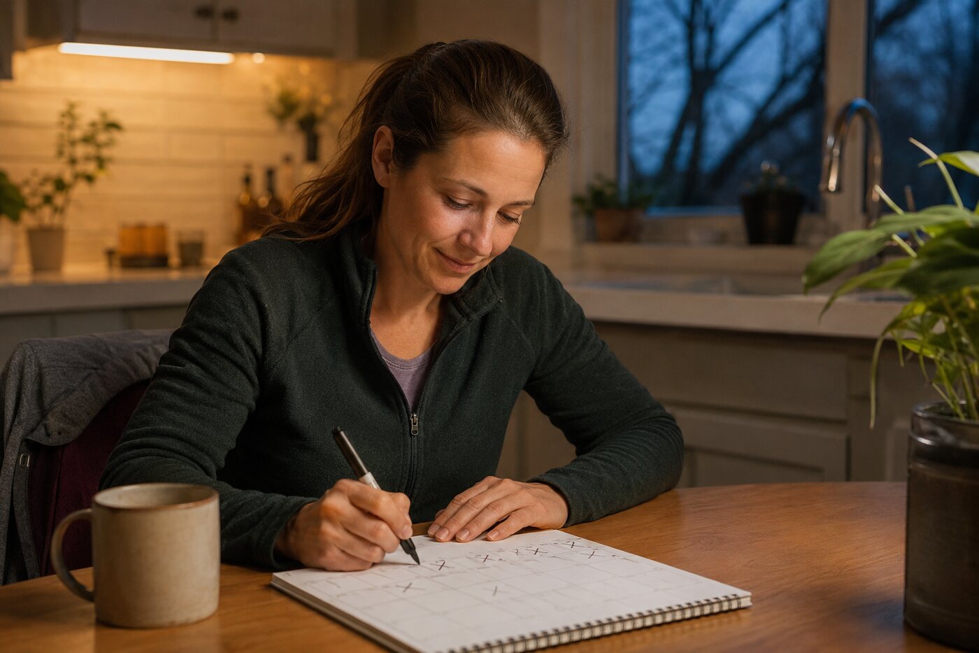 Woman tracking imperfect but consistent habit repetitions