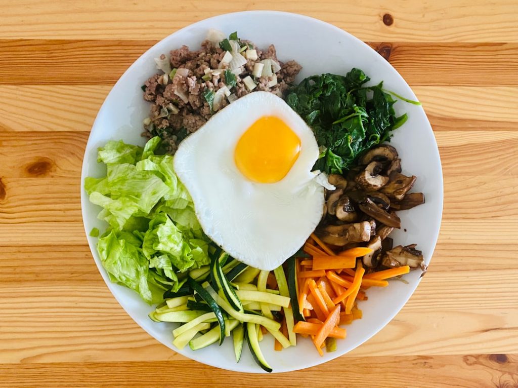 Colorful Korean bibimbap served in a bowl