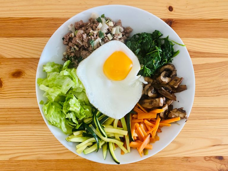 Colorful Korean bibimbap served in a bowl