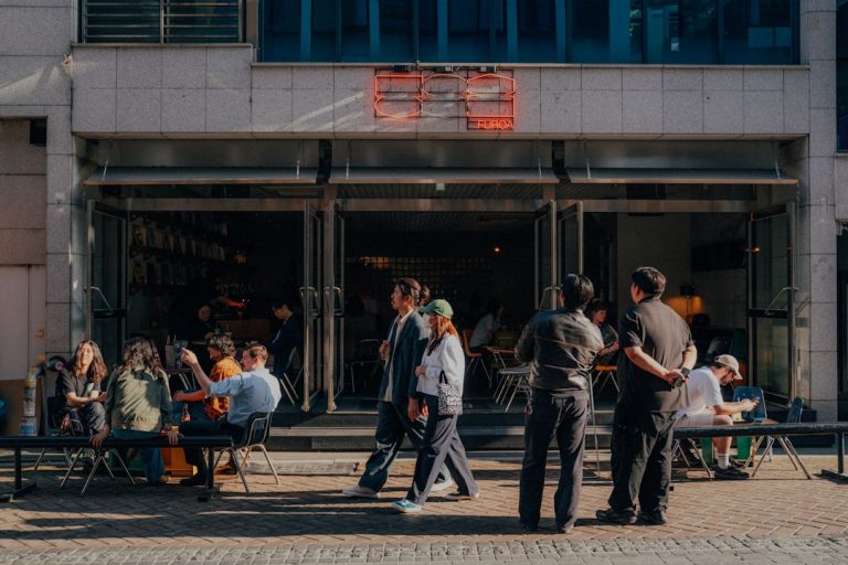 People gathered outside a Seoul cafe