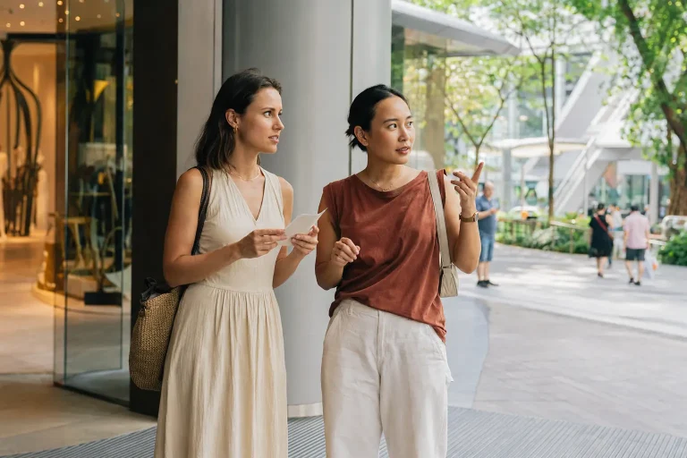 Travelers choosing between shopping areas on Orchard Road