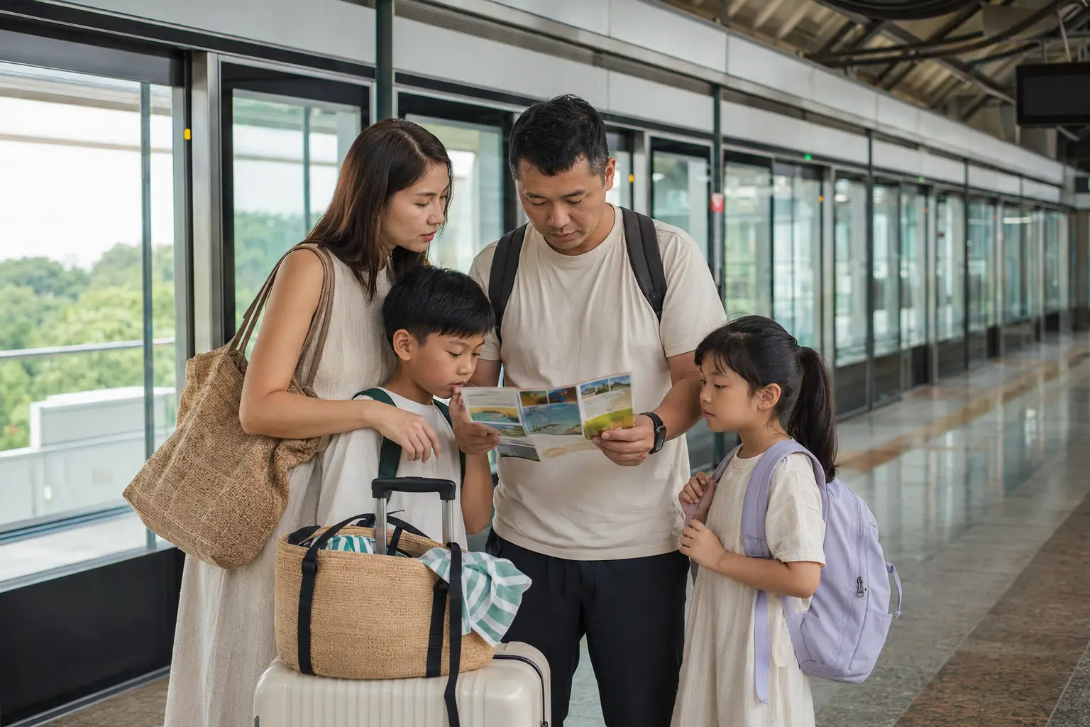 Family choosing an extra day trip from central Singapore