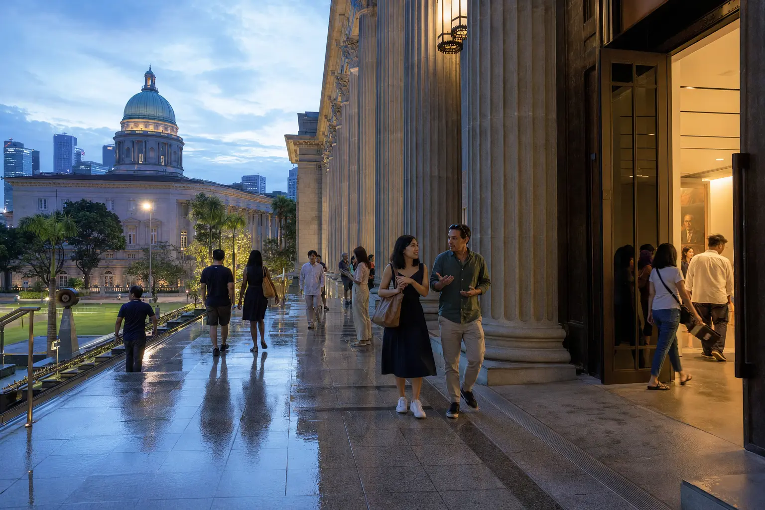 Visitors leaving the National Gallery Singapore after an exhibition