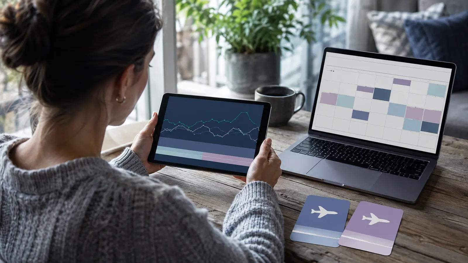 Traveler monitoring airfare trends and flexible travel dates