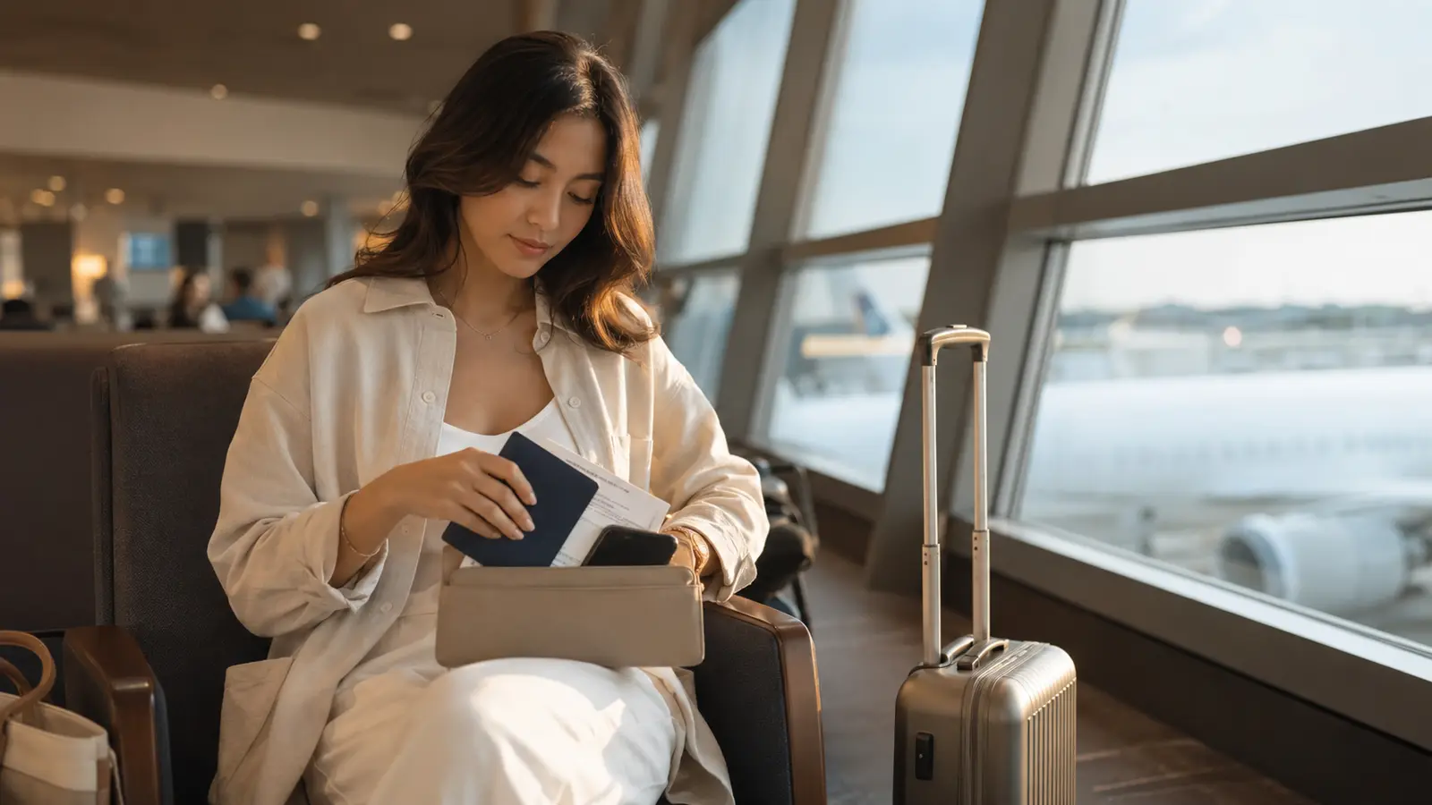 International traveler keeping passport and entry documents ready at the airport