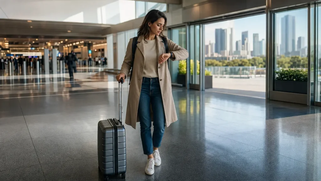 Traveler considering a city visit during a long airport layover