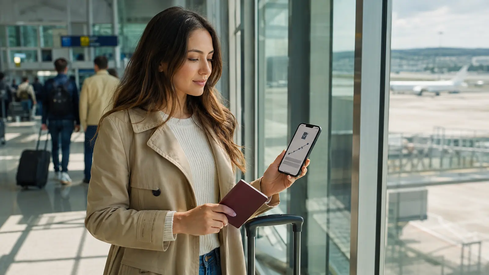 Traveler keeping onward travel proof ready for an international trip