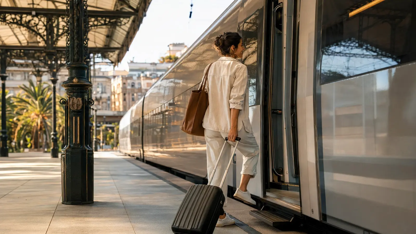 Traveler using a train for the surface journey in an open-jaw trip