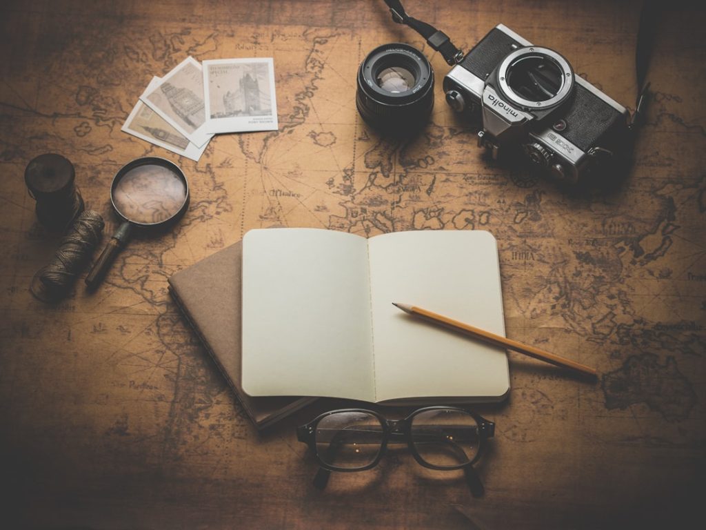 Travel journal, map, camera and planning tools