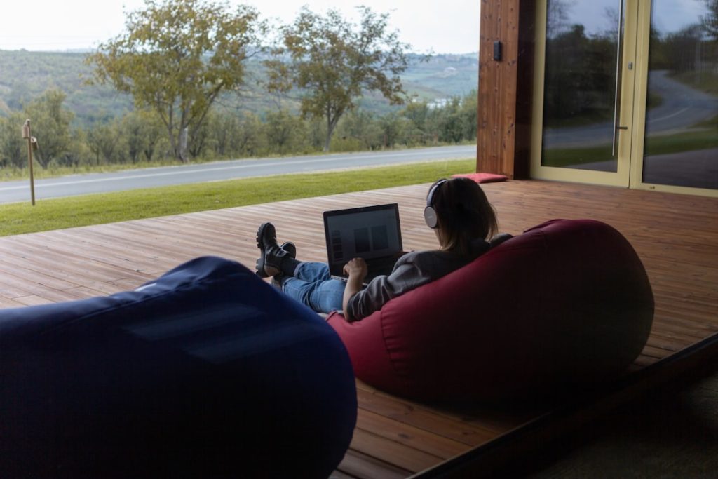 Remote worker using a laptop while traveling
