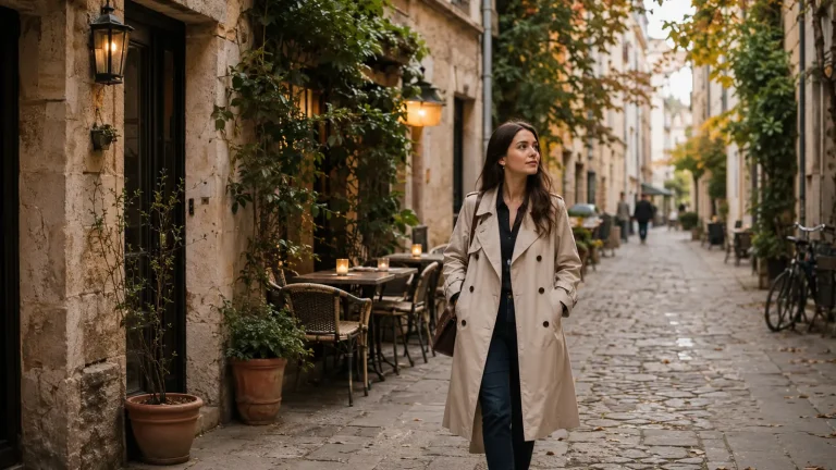 Traveler exploring a quiet European street during shoulder season