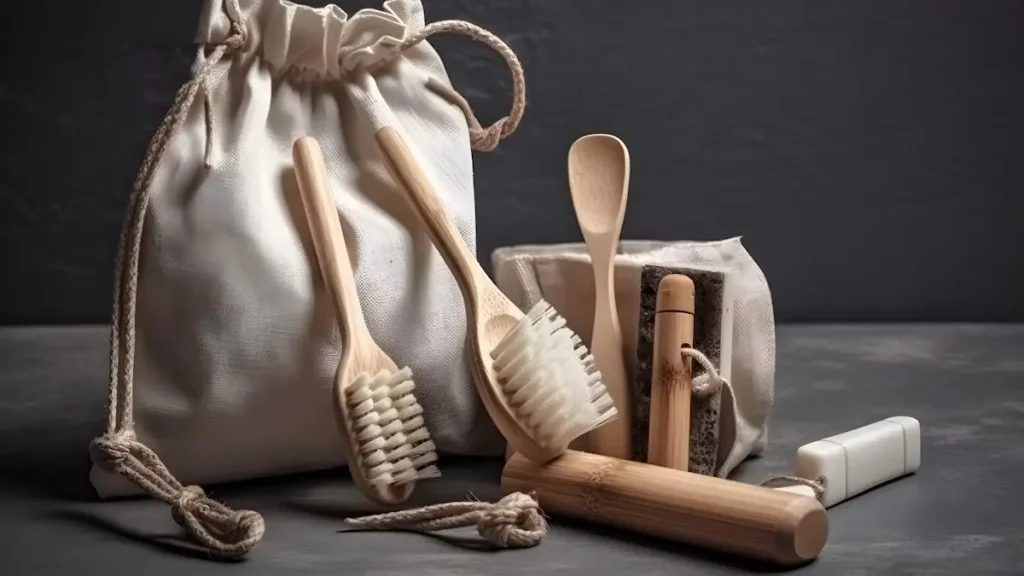 Reusable travel toiletry kit with bamboo personal care items