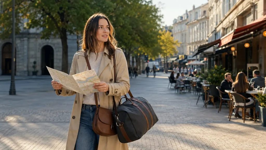 Traveler arriving for a relaxed two-night weekend trip