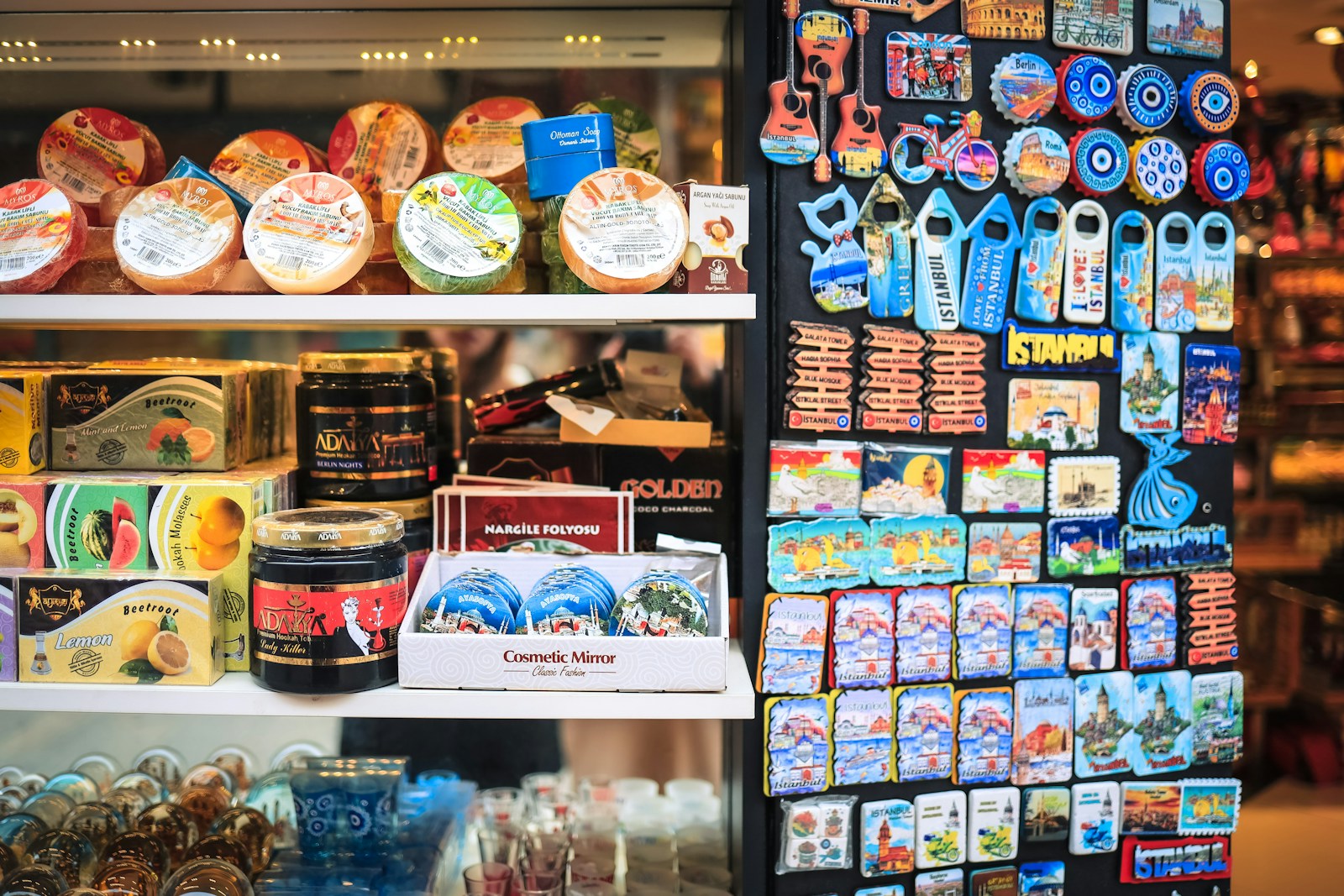 Museum gift shop display with souvenirs and design goods