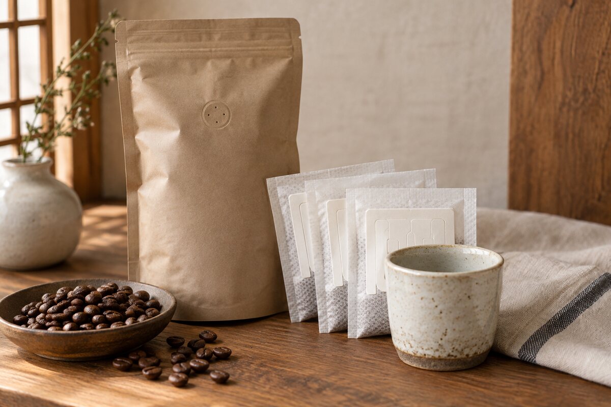 Korean cafe souvenir set with coffee beans and drip bags