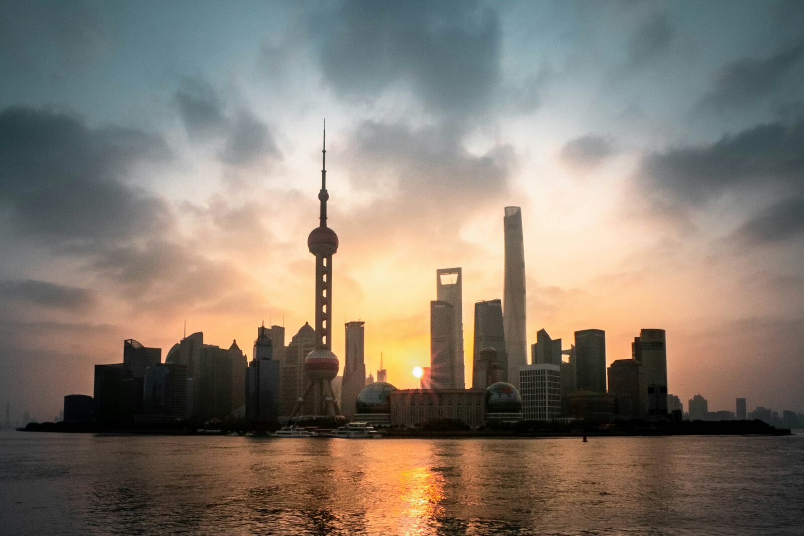 Sunrise over the Huangpu River and Lujiazui skyline in Shanghai
